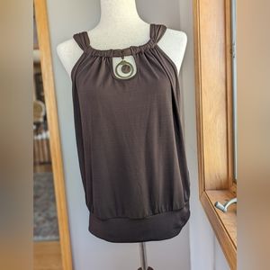 ALYX Women's Small Tank w/ Bronze Necklace Stretch Blouse Top Brown